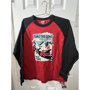 LAZY ONE TAKE THE LONG WAY HOME LONG SLEEVE TEE T SHIRT Mens M Red & Black
